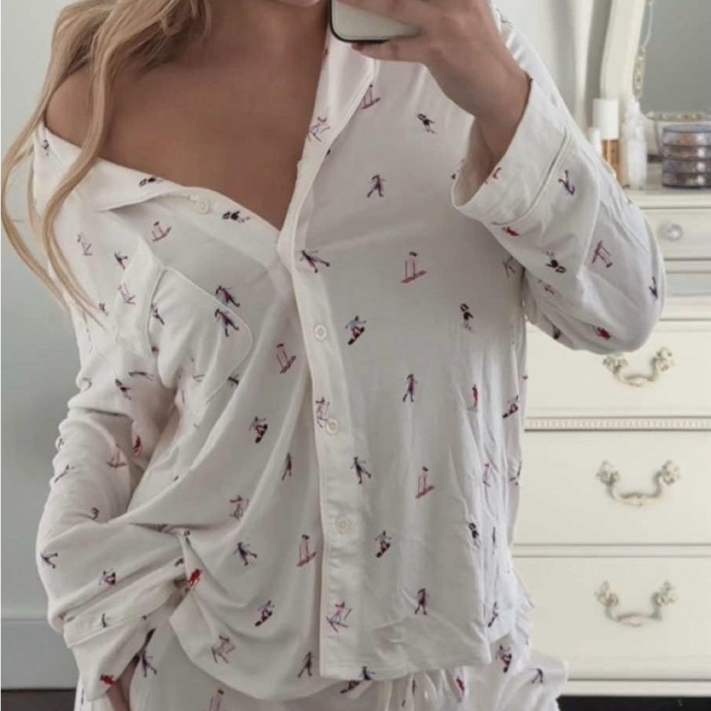 Women's White Printed Pajama Shirt